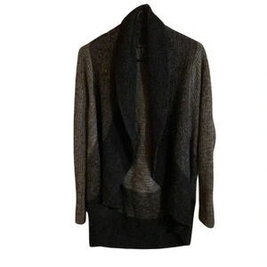 Eileen Fisher Gray Striped Wool Silk Blend Open Cardigan Size SP